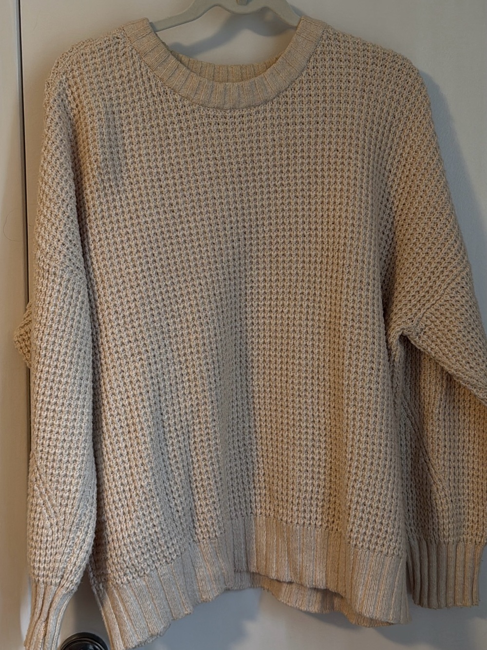aerie Cream Waffle-Knit Crewneck Sweater
